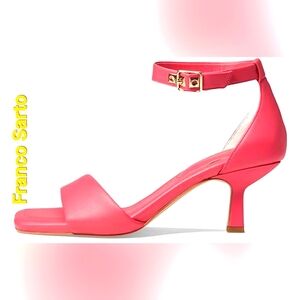 Franco Sarto Bery Open Toe Low Kitten Ankle Strap Heels, Pink, Size 10 M